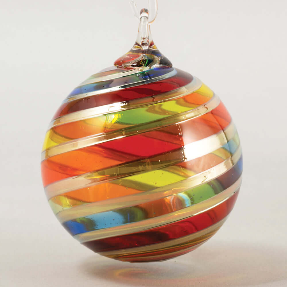 Rainbow Platinum Twist Glass Ball Ornament