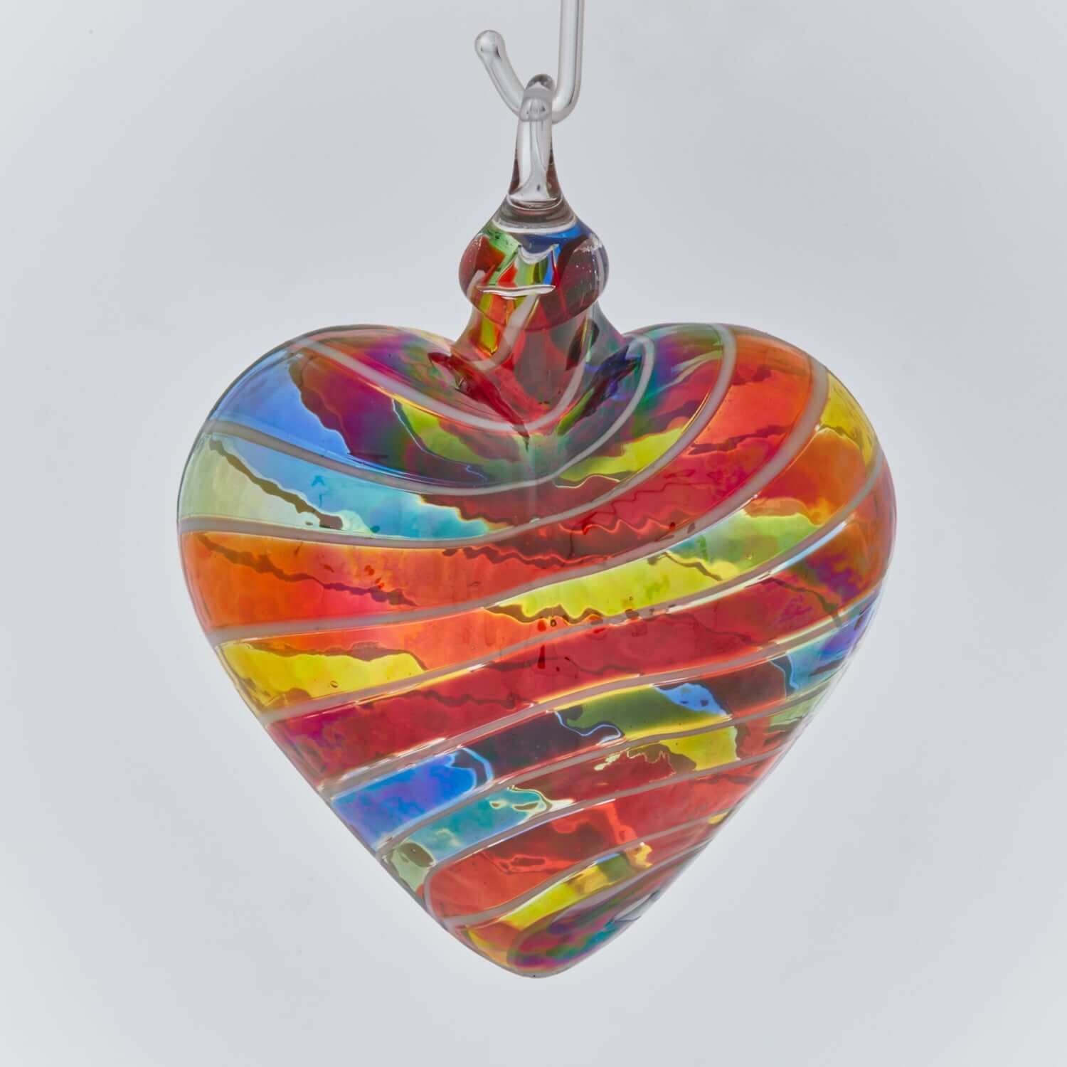 Rainbow Cane Glass Heart Ornament