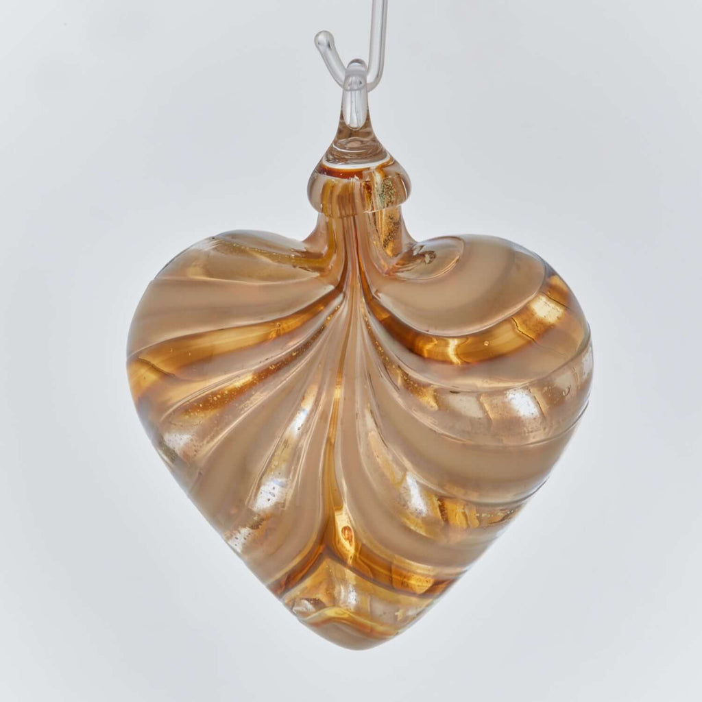 Golden Amber Glass Heart Ornament