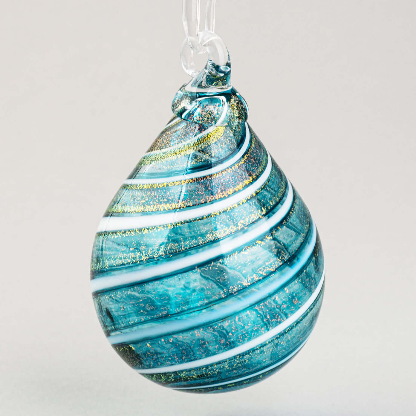 Teal Shimmer Glass Teardrop Ornament