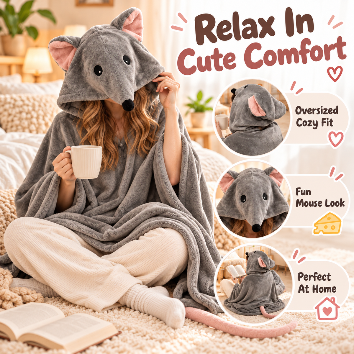 Cozy Mouse Hooded Wearable Blanket Cape