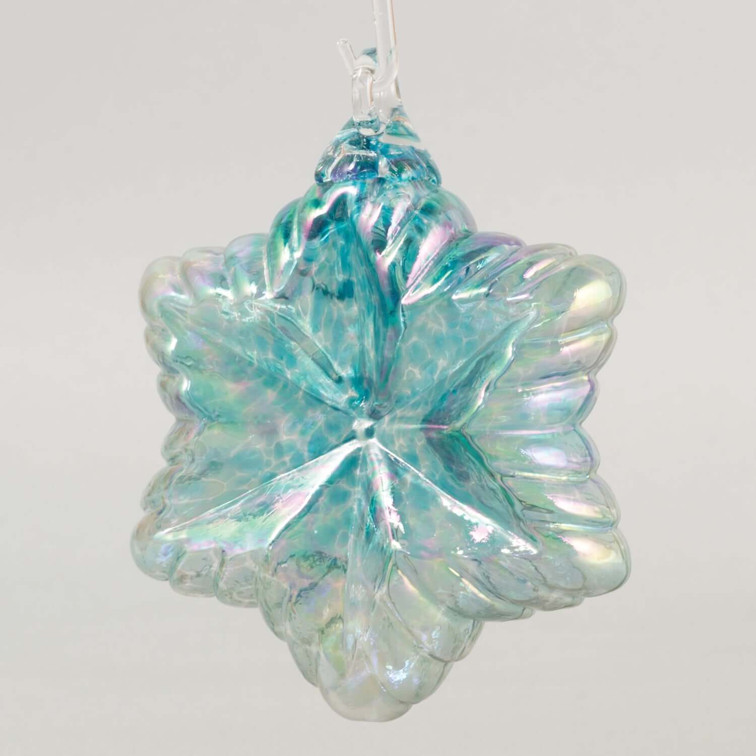 Aqua Iridescent Glass Star Ornament