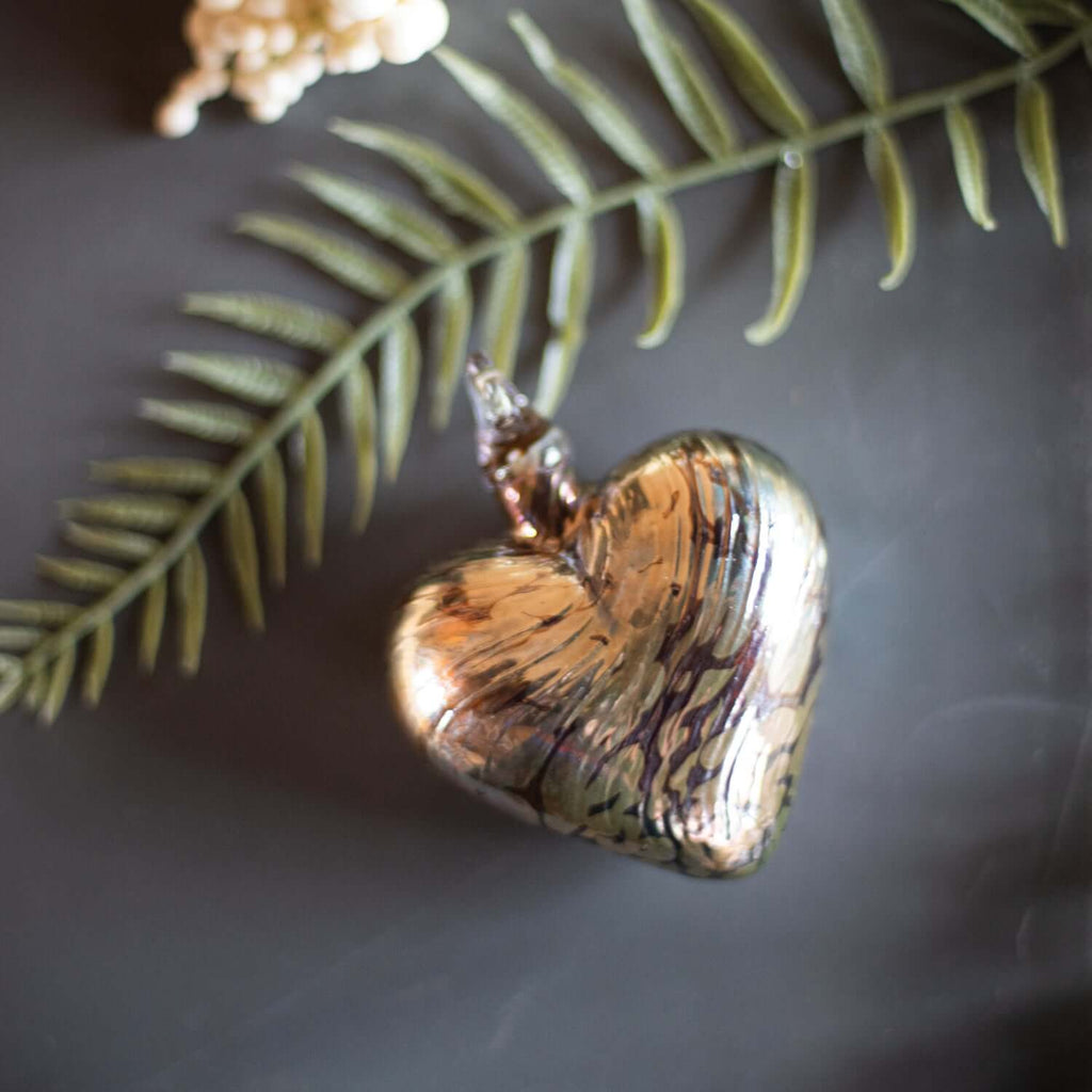 Golden Love Glass Heart Ornament