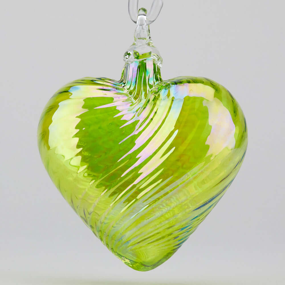 August Peridot Glass Heart Ornament