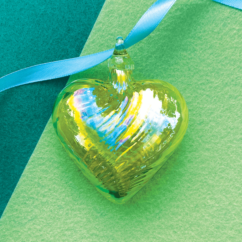 August Peridot Glass Heart Ornament