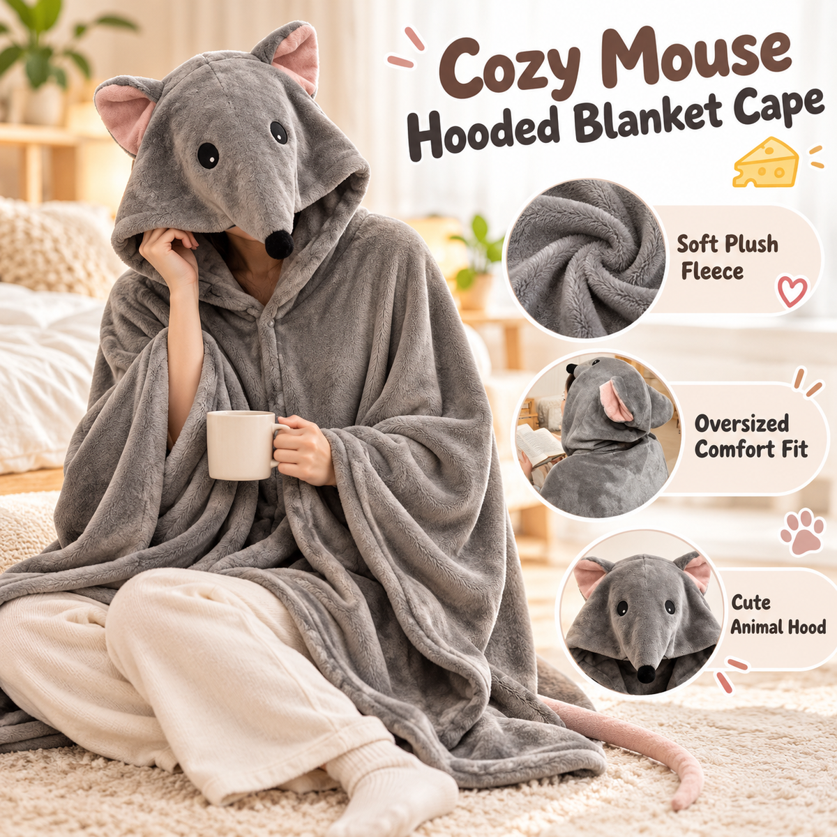 Cozy Mouse Hooded Wearable Blanket Cape