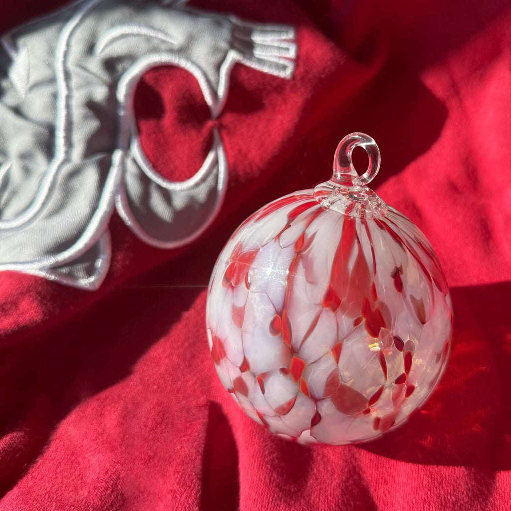 Crimson & Gray Glass Ball Ornament