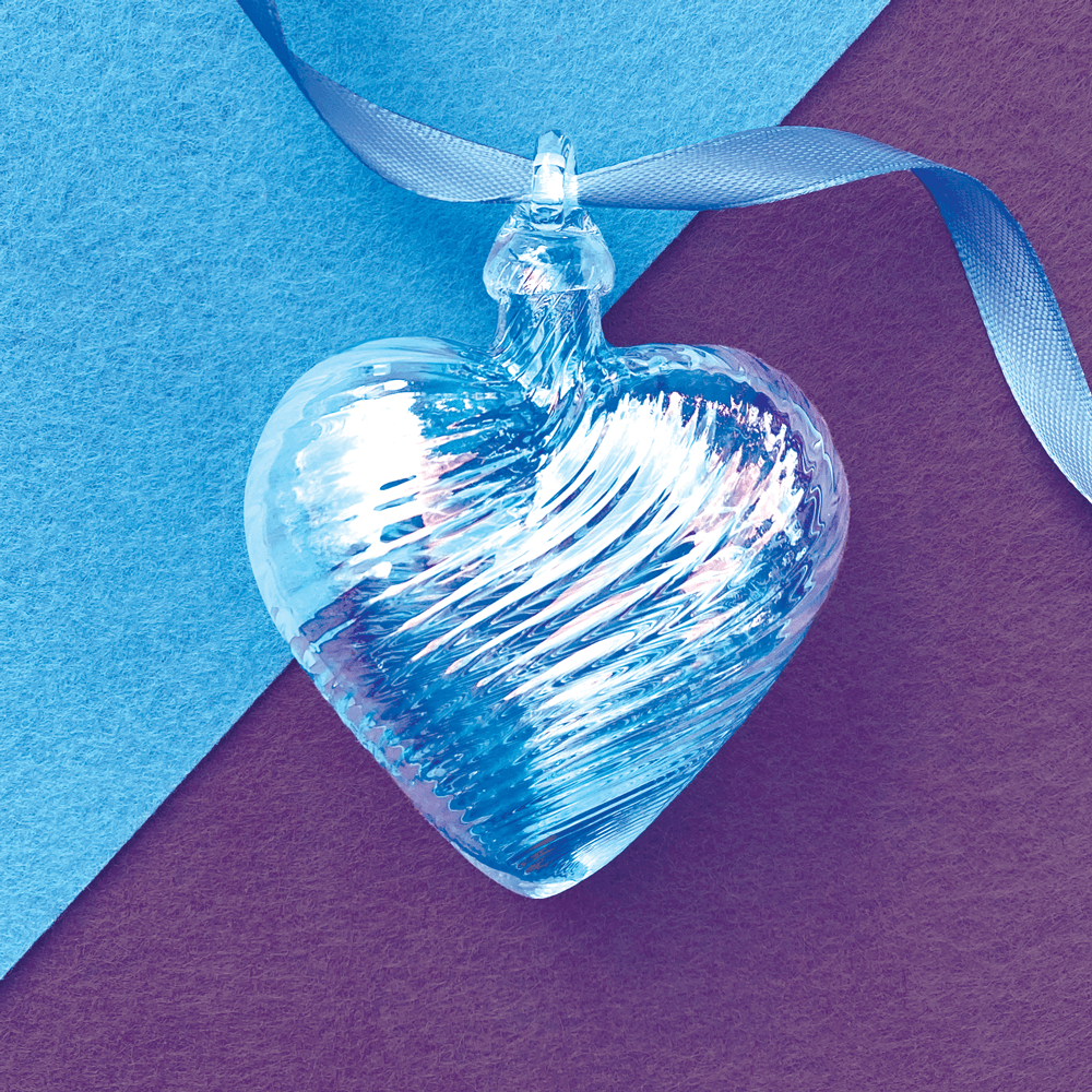 March Aquamarine Glass Heart Ornament