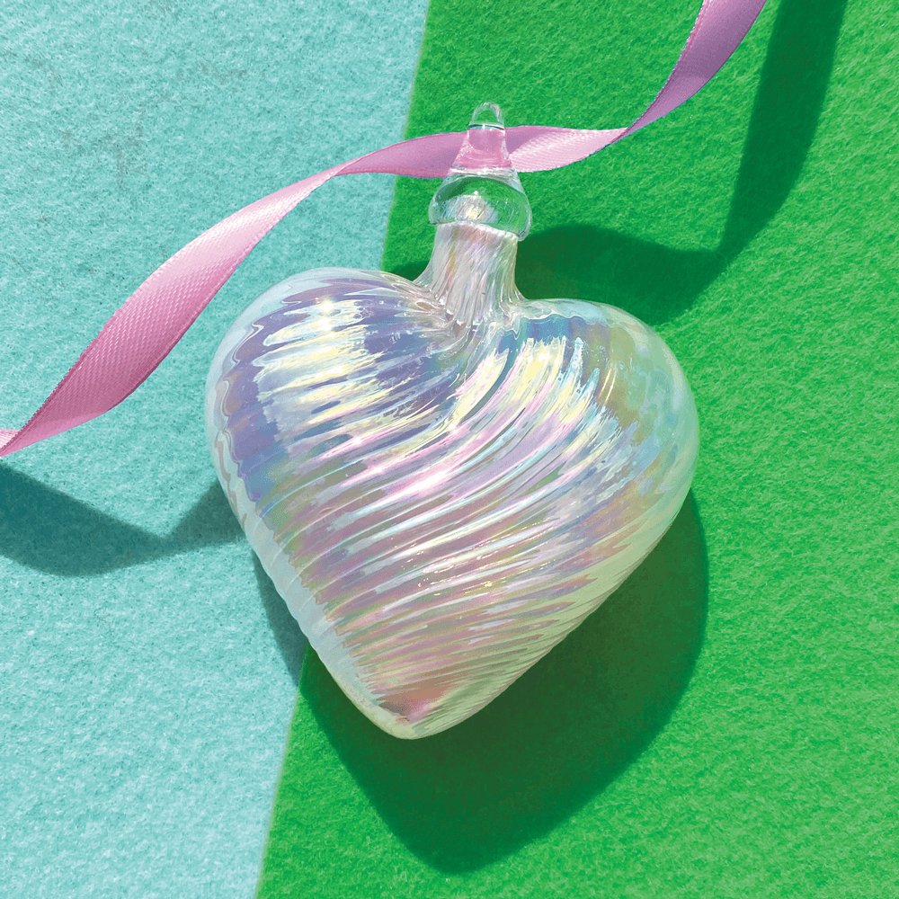 October Pink Opal Glass Heart Ornament