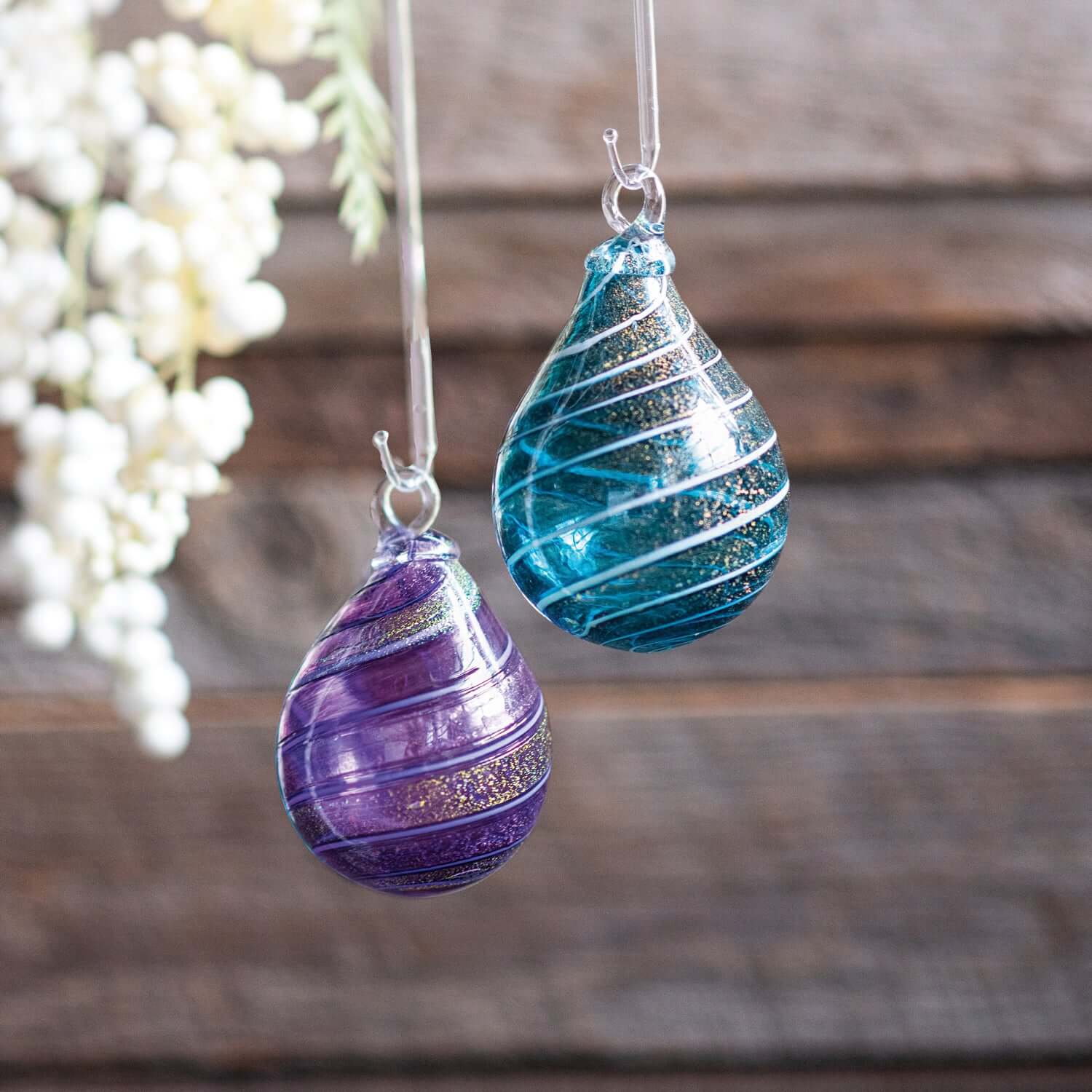 Golden Amethyst Glass Teardrop Ornament