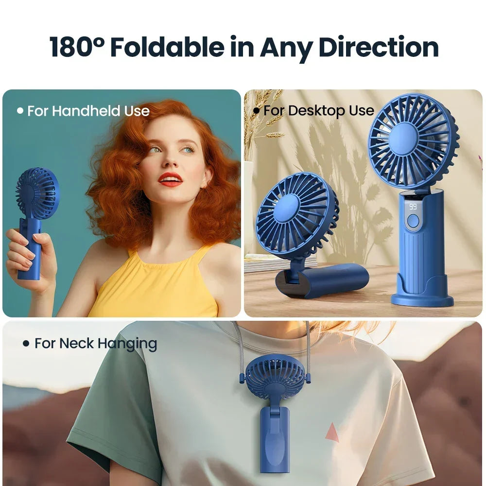 Mini USB Rechargeable Fan – 5000mAh 3-Speed Handheld Pocket Fan