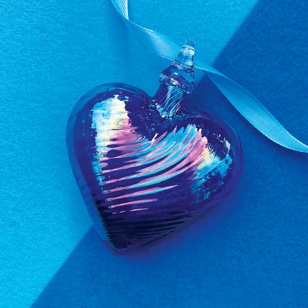 September Sapphire Glass Heart Ornament