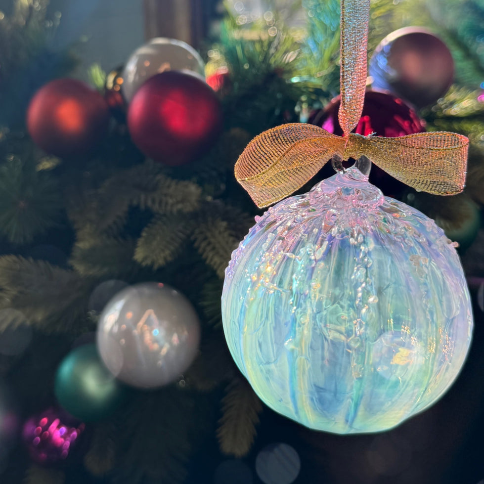 White Christmas Glass Ball Ornament